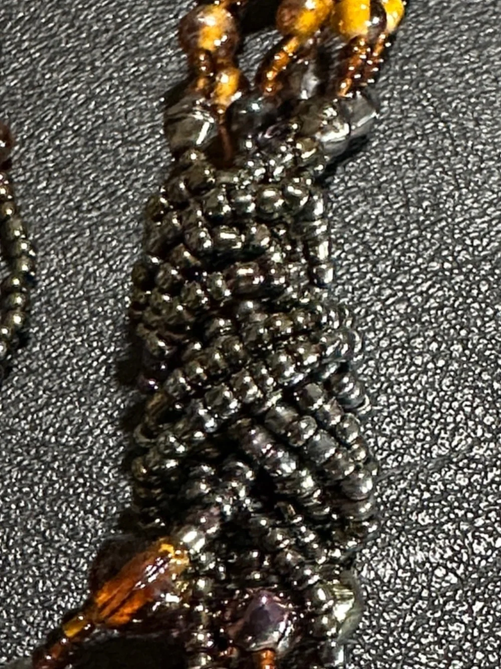 Multi-Strand Torsade Style Glass Brown, Amber & Iridescent Bead Necklace